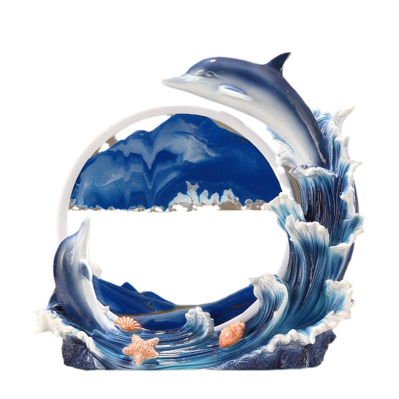 Mare ornament cu delfin și pictură cu nisip curgător – decor modern de lux pentru sufragerie