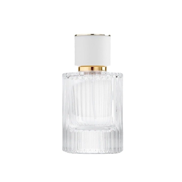 Átlátszó henger alakú parfümös üveg, üres, 30ml/50ml permetezővel