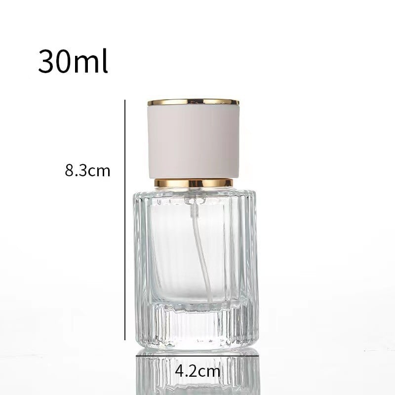 Átlátszó henger alakú parfümös üveg, üres, 30ml/50ml permetezővel