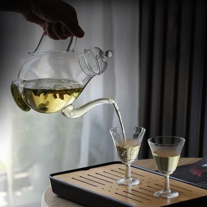 Set ceainic și cești din sticlă borosilicată de înaltă rezistență – 1 ceainic și 2 cești