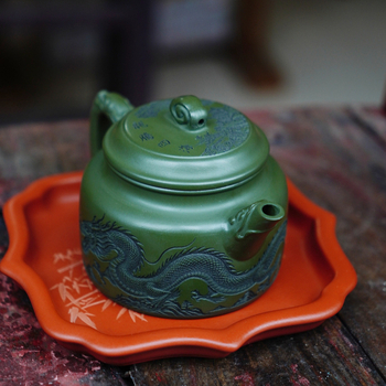 Ceainic din lut mov Yixing, stil Longteng Four Seas Dezhong, lut verde mineral