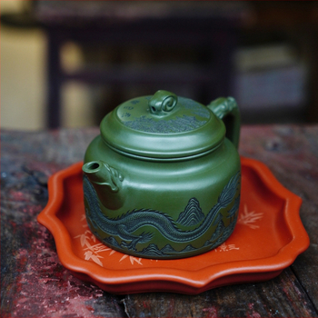 Ceainic din lut mov Yixing, stil Longteng Four Seas Dezhong, lut verde mineral