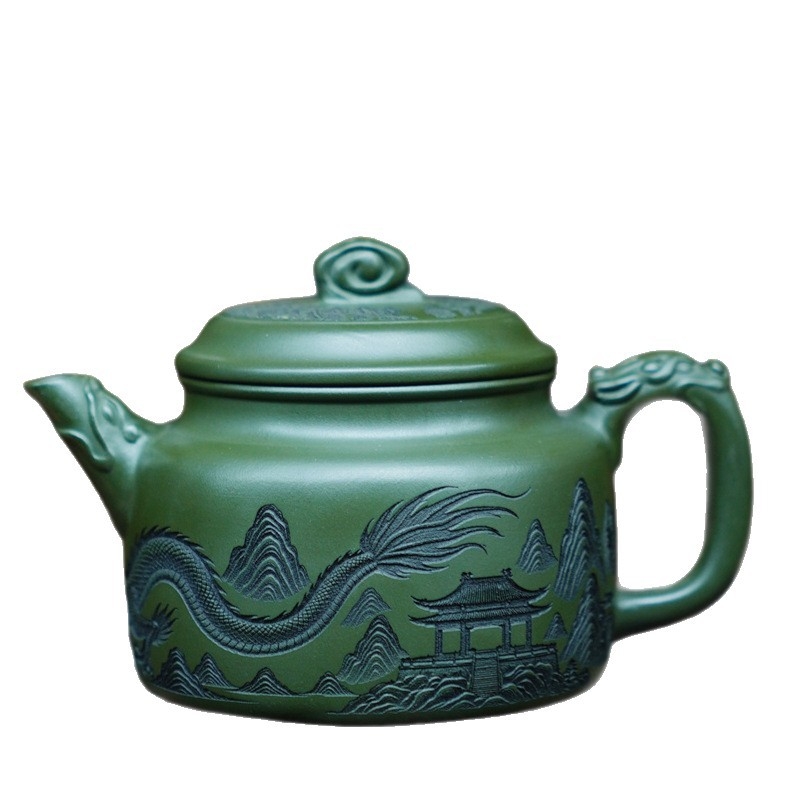 Ceainic din lut mov Yixing, stil Longteng Four Seas Dezhong, lut verde mineral