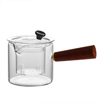 Ceainic din sticlă borosilicată cu mâner lateral, rezistent la temperaturi înalte, pentru birou și casă