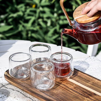 Ceainic de sticlă pentru ceai cu flori, set de cinci piese, cutie cadou, rezistent la temperaturi înalte, transparent