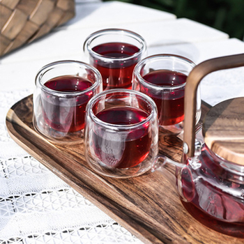 Ceainic de sticlă pentru ceai cu flori, set de cinci piese, cutie cadou, rezistent la temperaturi înalte, transparent