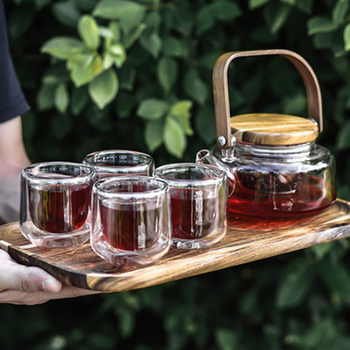 Ceainic de sticlă pentru ceai cu flori, set de cinci piese, cutie cadou, rezistent la temperaturi înalte, transparent