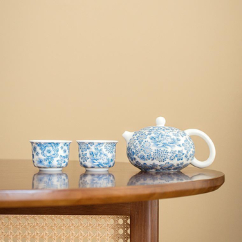 Set de ceai din porțelan alb cu motif Kung Fu, ceainic și tavă pentru ceai, ceramic, pentru două persoane