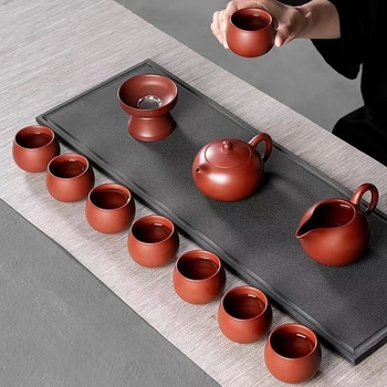 Set ceainic din lut purpuriu pentru uz casnic – ceainic Xi Shi cu design Da Hong Pao, set complet de ceai într-o cutie cadou