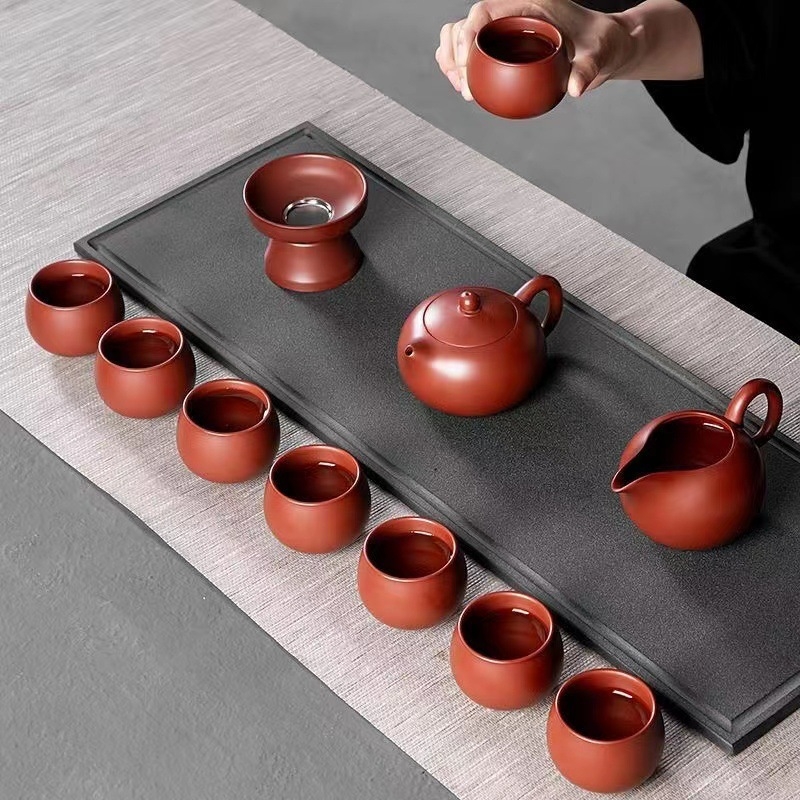 Set ceainic din lut purpuriu pentru uz casnic – ceainic Xi Shi cu design Da Hong Pao, set complet de ceai într-o cutie cadou