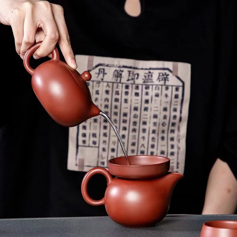 Set ceainic din lut purpuriu pentru uz casnic – ceainic Xi Shi cu design Da Hong Pao, set complet de ceai într-o cutie cadou