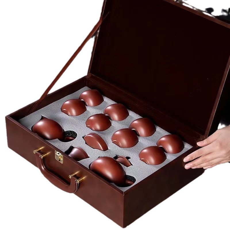 Set ceainic din lut purpuriu pentru uz casnic – ceainic Xi Shi cu design Da Hong Pao, set complet de ceai într-o cutie cadou