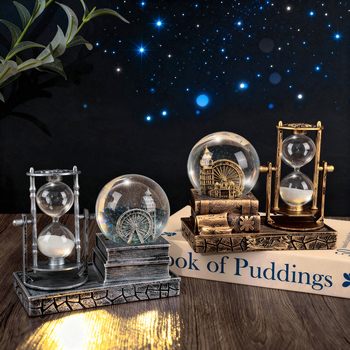 Clepsidră luminoasă într-o sferă de cristal – decor pentru living și vitrină