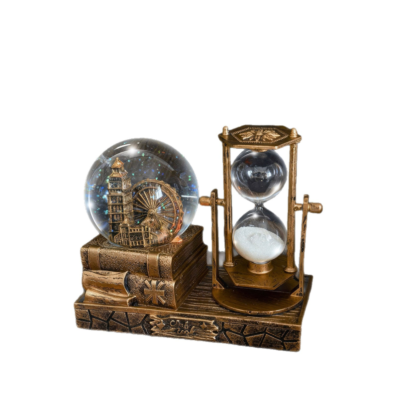Clepsidră luminoasă într-o sferă de cristal – decor pentru living și vitrină