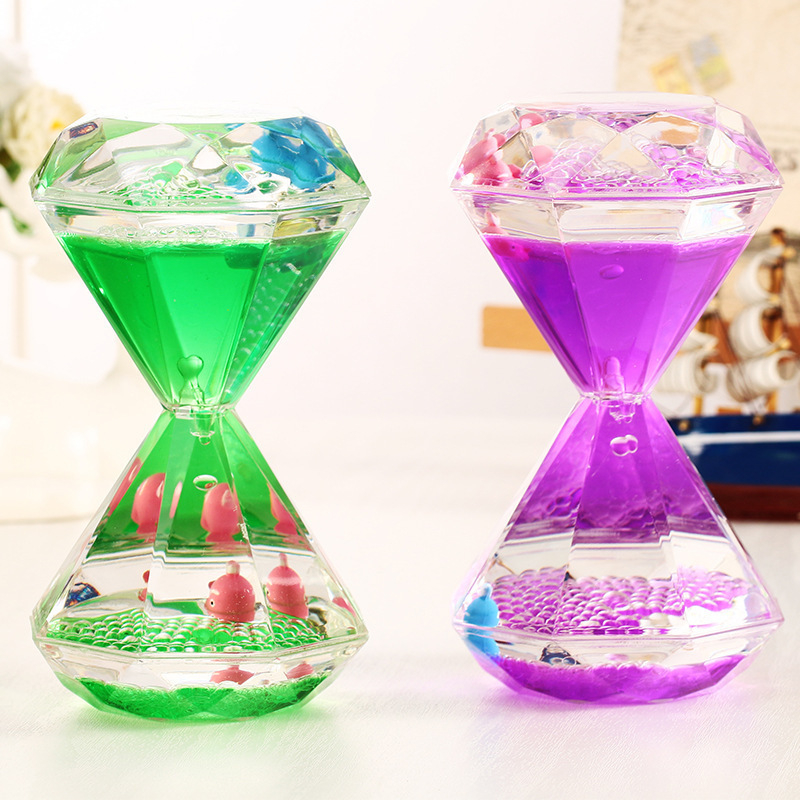 Ceas cu nisip în formă de diamant, cu picături de ulei și animale marine, decor colorat pentru birou