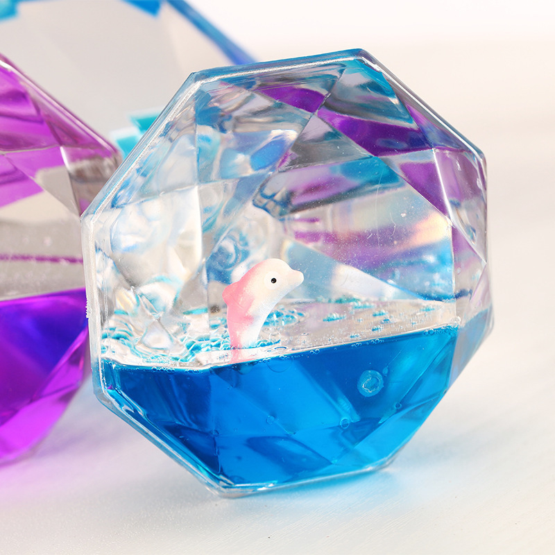 Ceas cu nisip în formă de diamant, cu picături de ulei și animale marine, decor colorat pentru birou