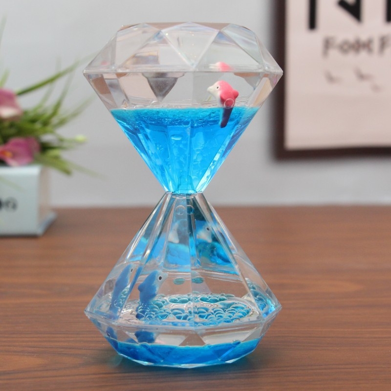 Ceas cu nisip în formă de diamant, cu picături de ulei și animale marine, decor colorat pentru birou