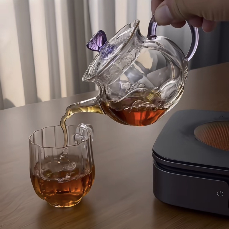 Ceainic din sticlă cu filtru, în formă de lotus, mini ceainic de înaltă calitate și set Gongfu de ceai, sticlă borosili­cată