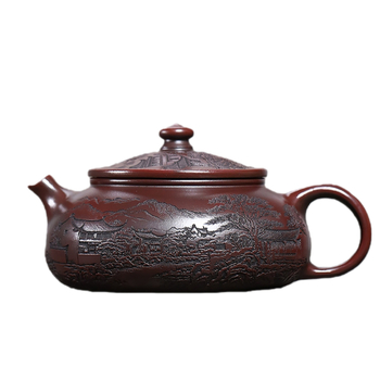 Ceainic Yixing din lut purpuriu, lut negru original mineral, capacitate mare, ceață Jiangnan, ceainic Kung Fu