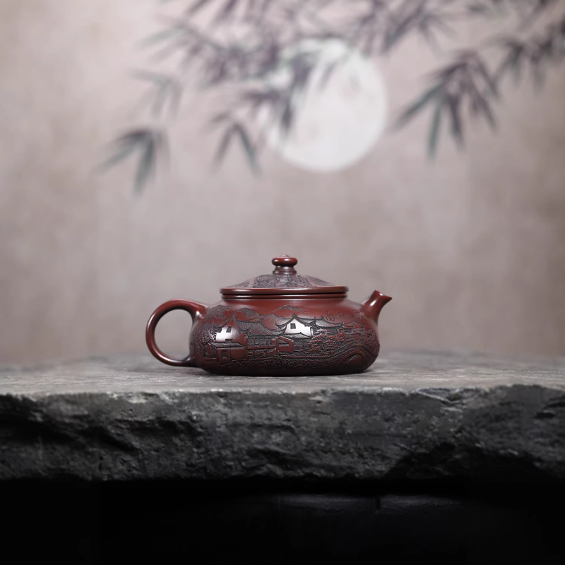 Ceainic Yixing din lut purpuriu, lut negru original mineral, capacitate mare, ceață Jiangnan, ceainic Kung Fu