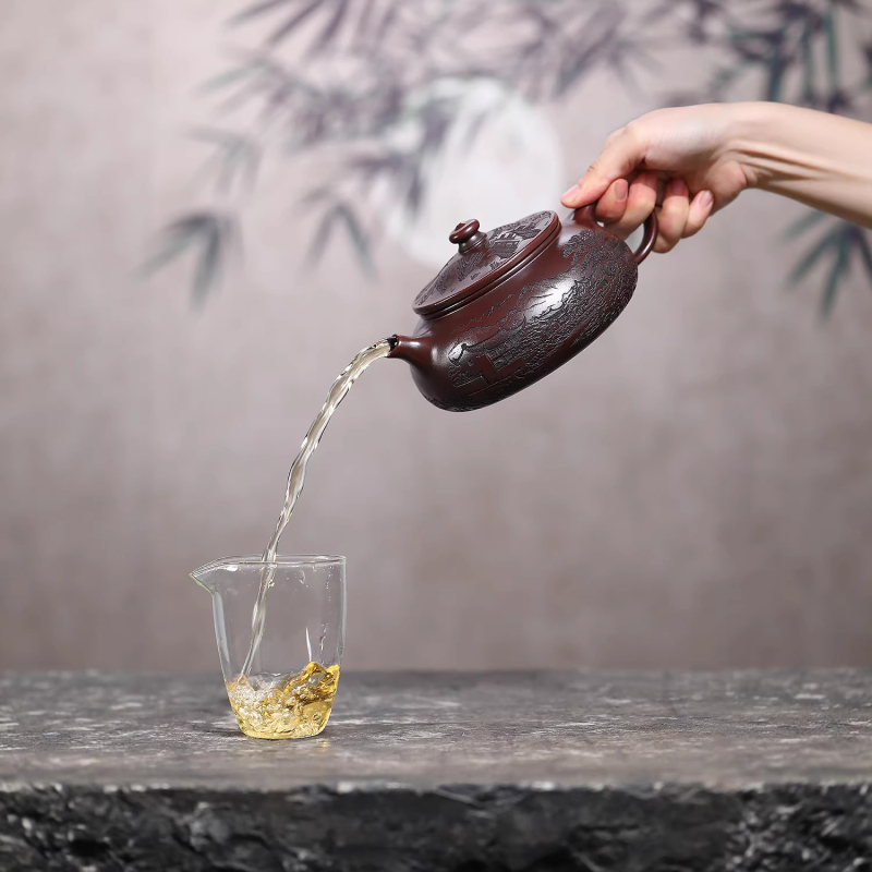 Ceainic Yixing din lut purpuriu, lut negru original mineral, capacitate mare, ceață Jiangnan, ceainic Kung Fu