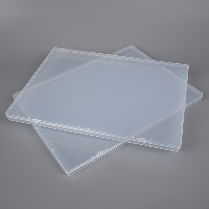 Cutie transparentă plată din plastic, dreptunghiulară, înălțime 1,7 cm, pentru autocolante, documente, papetărie, ambalare și depozitare
