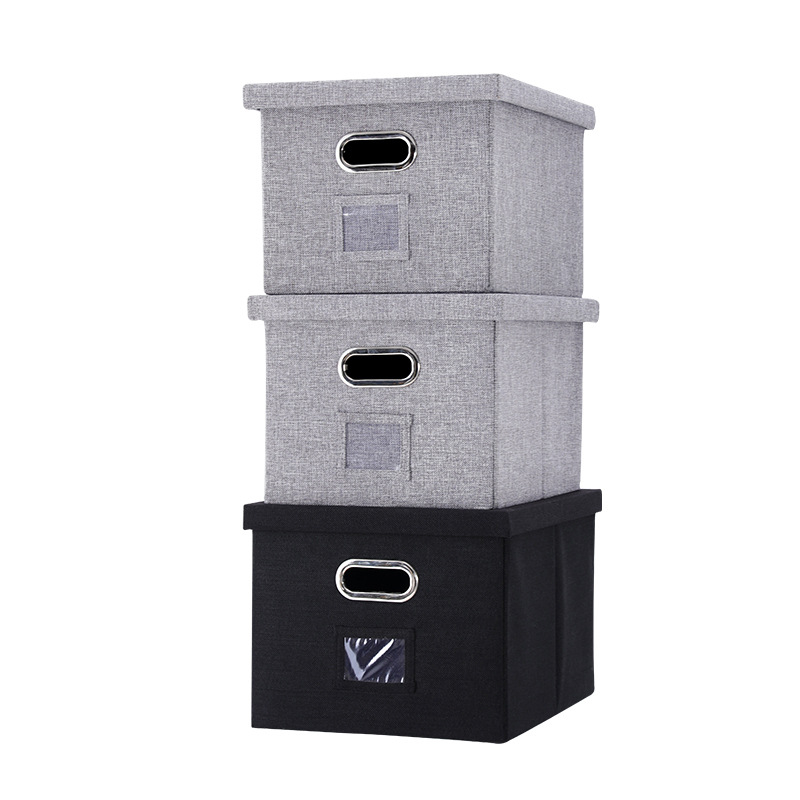 Cutie de depozitare textile pentru birou cu capac, 45 L, mare, pliabilă și stivuibilă