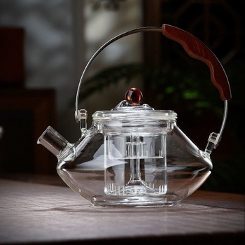 Ceainic din sticlă cu mâner de susținere, sticlă borosilicată rezistentă la căldură, utilizare dublă pentru aburire și fierbere, set de ceai sănătos pentru plita ceramică electrică