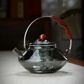 Ceainic din sticlă cu mâner de susținere, sticlă borosilicată rezistentă la căldură, utilizare dublă pentru aburire și fierbere, set de ceai sănătos pentru plita ceramică electrică
