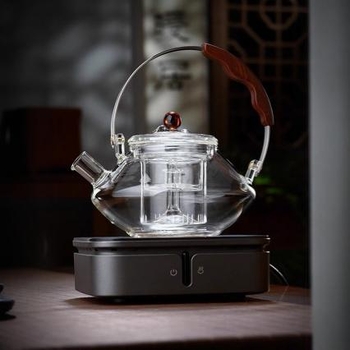 Ceainic din sticlă cu mâner de susținere, sticlă borosilicată rezistentă la căldură, utilizare dublă pentru aburire și fierbere, set de ceai sănătos pentru plita ceramică electrică