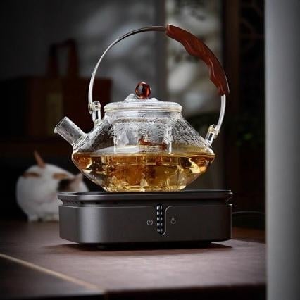 Ceainic din sticlă cu mâner de susținere, sticlă borosilicată rezistentă la căldură, utilizare dublă pentru aburire și fierbere, set de ceai sănătos pentru plita ceramică electrică
