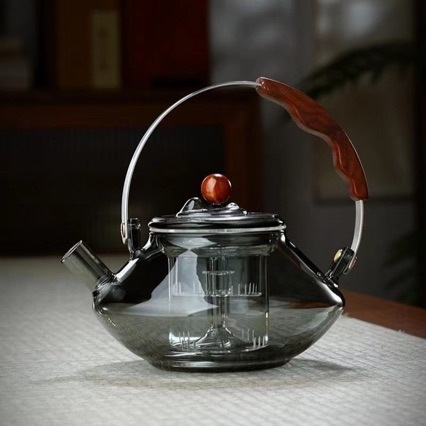 Ceainic din sticlă cu mâner de susținere, sticlă borosilicată rezistentă la căldură, utilizare dublă pentru aburire și fierbere, set de ceai sănătos pentru plita ceramică electrică