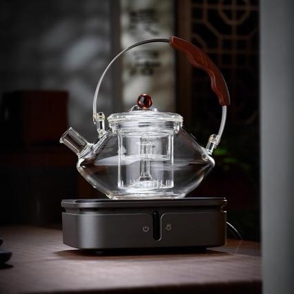 Ceainic din sticlă cu mâner de susținere, sticlă borosilicată rezistentă la căldură, utilizare dublă pentru aburire și fierbere, set de ceai sănătos pentru plita ceramică electrică