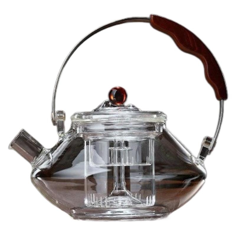 Ceainic din sticlă cu mâner de susținere, sticlă borosilicată rezistentă la căldură, utilizare dublă pentru aburire și fierbere, set de ceai sănătos pentru plita ceramică electrică