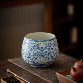 Ceramică albastru-alb Ru Kiln pentru ceai, bazin mare pentru spălat ceai, recipient pentru apă uzată, scrumieră, recipient de apă și accesorii pentru ceai