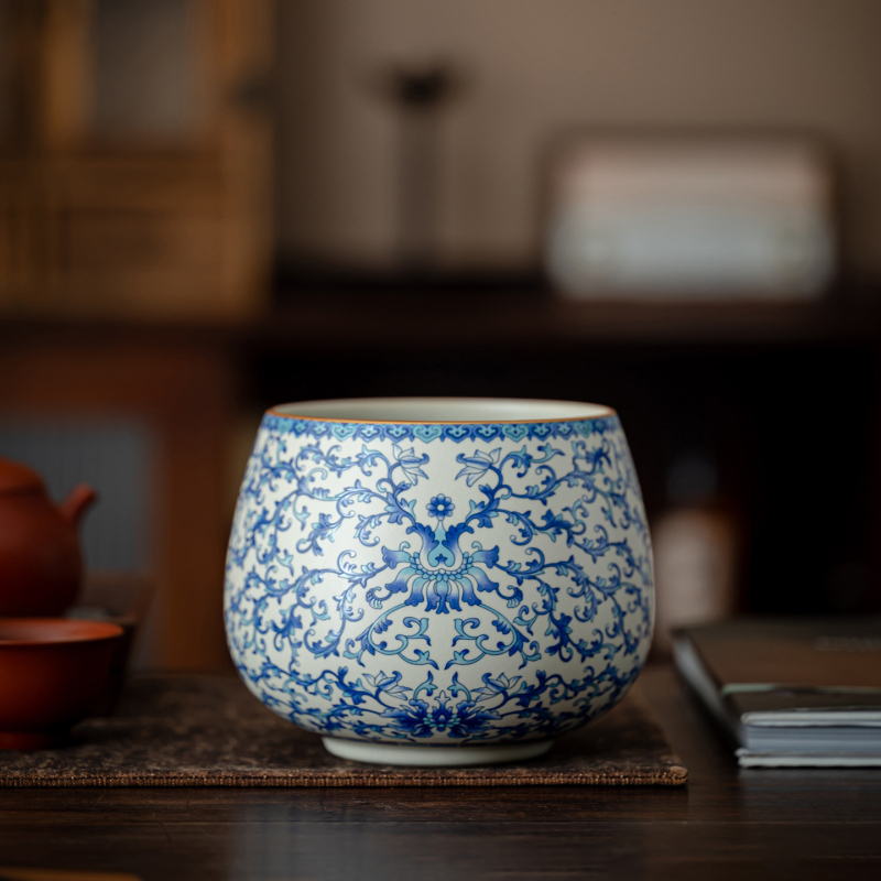 Ceramică albastru-alb Ru Kiln pentru ceai, bazin mare pentru spălat ceai, recipient pentru apă uzată, scrumieră, recipient de apă și accesorii pentru ceai