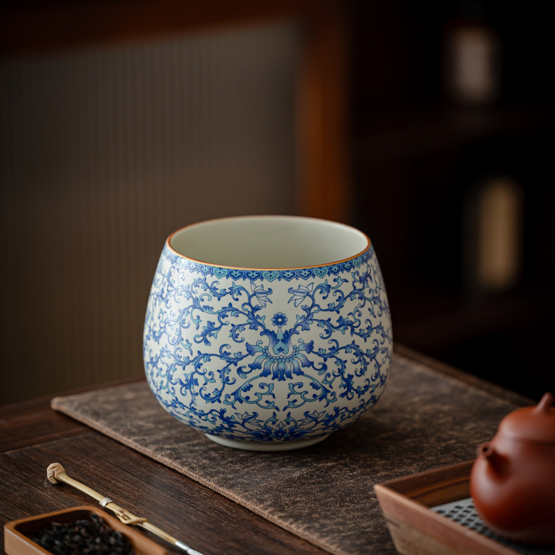 Ceramică albastru-alb Ru Kiln pentru ceai, bazin mare pentru spălat ceai, recipient pentru apă uzată, scrumieră, recipient de apă și accesorii pentru ceai
