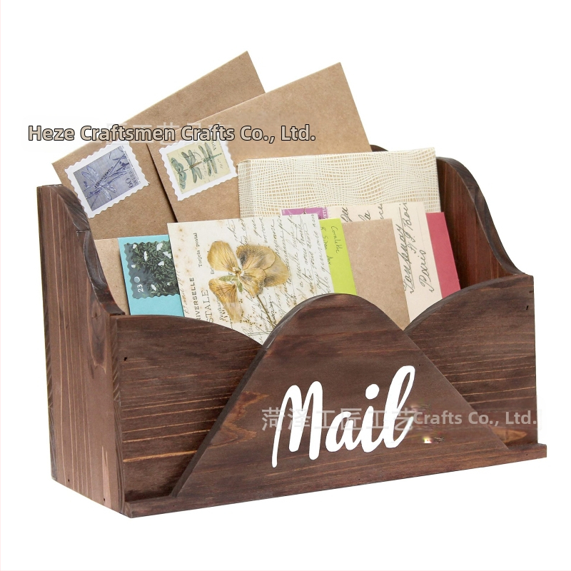 Cutie din lemn pentru poștă și birou – organizator din pin, stil modern minimalist, cu dungi, cutie retro pentru dosare