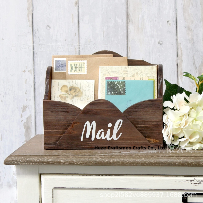 Cutie din lemn pentru poștă și birou – organizator din pin, stil modern minimalist, cu dungi, cutie retro pentru dosare