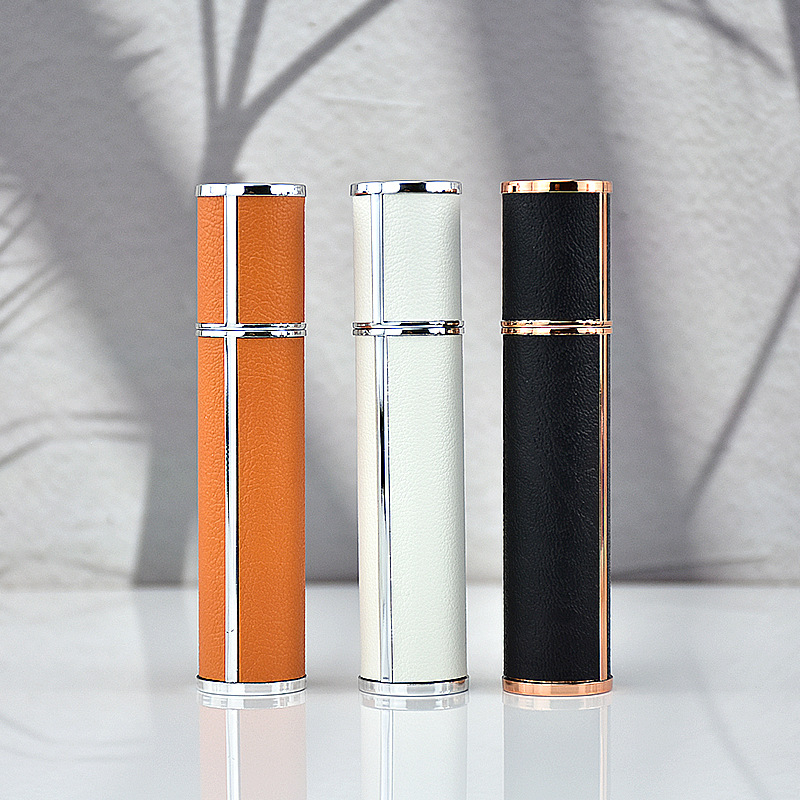 10 ml-es üveg parfümhöz, lapos fejű, hordozható nyomófejes utazó spray üveg, töltésre kész üres palack (obszidián / élénk narancs / fehér cirkónium)