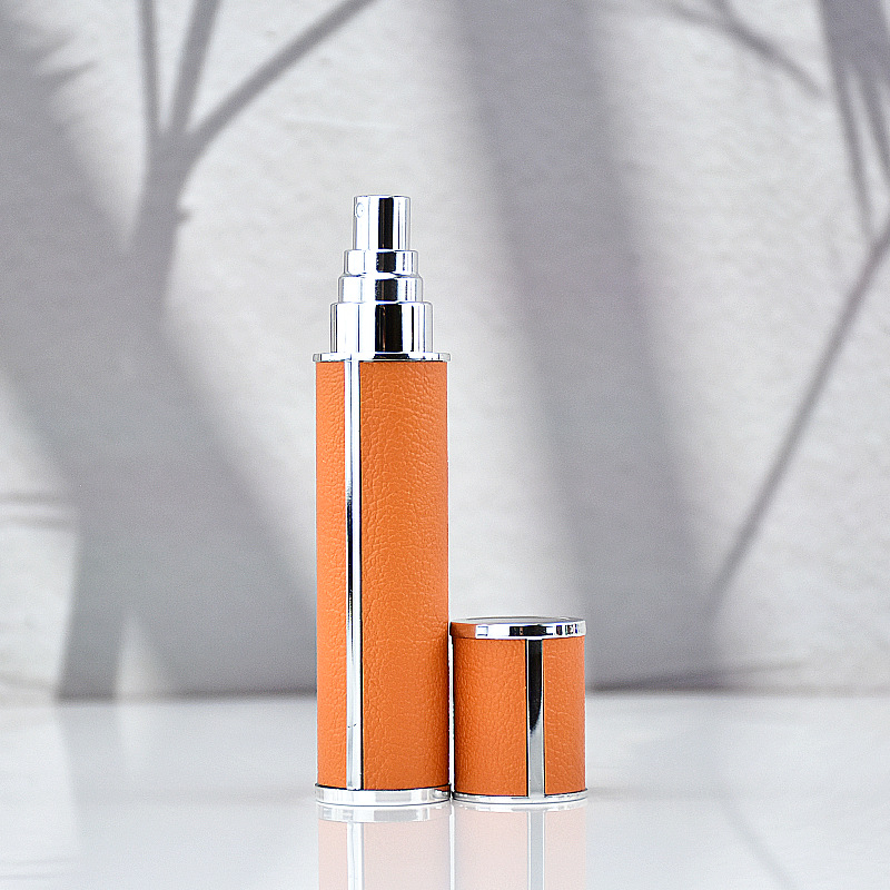 10 ml-es üveg parfümhöz, lapos fejű, hordozható nyomófejes utazó spray üveg, töltésre kész üres palack (obszidián / élénk narancs / fehér cirkónium)