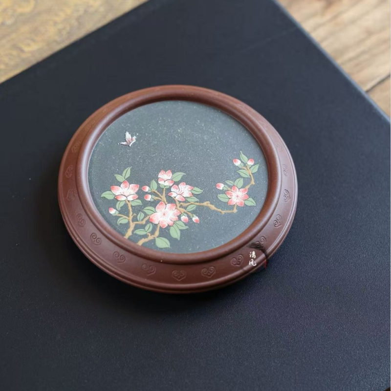 Set ceai mov din lut cu motiv Butterfly Love Flower: suport pentru ceainic, suport pentru cești, tavă pentru ceai și bază pentru ceainic