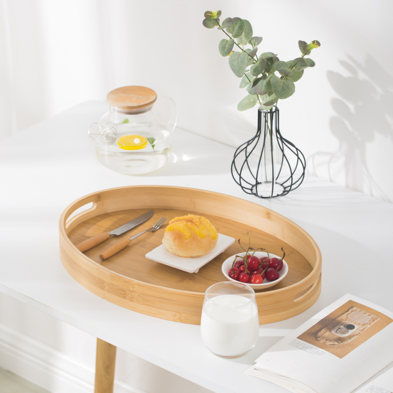 Tavă din bambus, pătrat și rotund, stil minimalist modern, tavă japoneză pentru ceai, tavă rotundă de depozitare