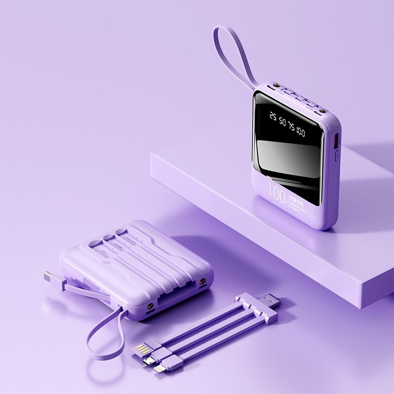 Prijenosni power bank s ugrađenim kabelom, kompakt dizajn, 20000 mAh, personalizirani dar