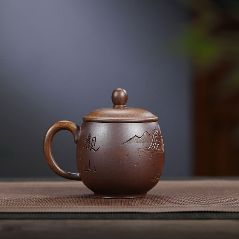 ceașcă de ceai din lut mov cu capac, mică capacitate, model pentru femei, capac cu design ou dragon, ceramică