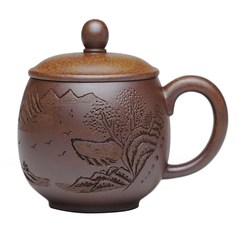 ceașcă de ceai din lut mov cu capac, mică capacitate, model pentru femei, capac cu design ou dragon, ceramică