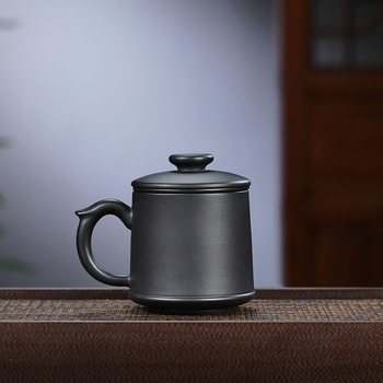 Set de ceai din lut mov cu capac, lut negru ars în cuptor, ceașcă de ceai culoare piatră galbenă, stil unisex