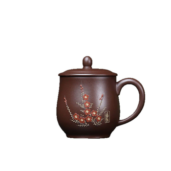 ceașcă de ceai cu capac, 450 ml, din argilă purpurie, realizată manual, stil modern simplu, pentru casă și birou