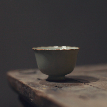 Ceașcă de ceai Xiaofang Kiln Ru Kiln, porțelan Ru, margine florală pentru degustare, set ceramic de ceai