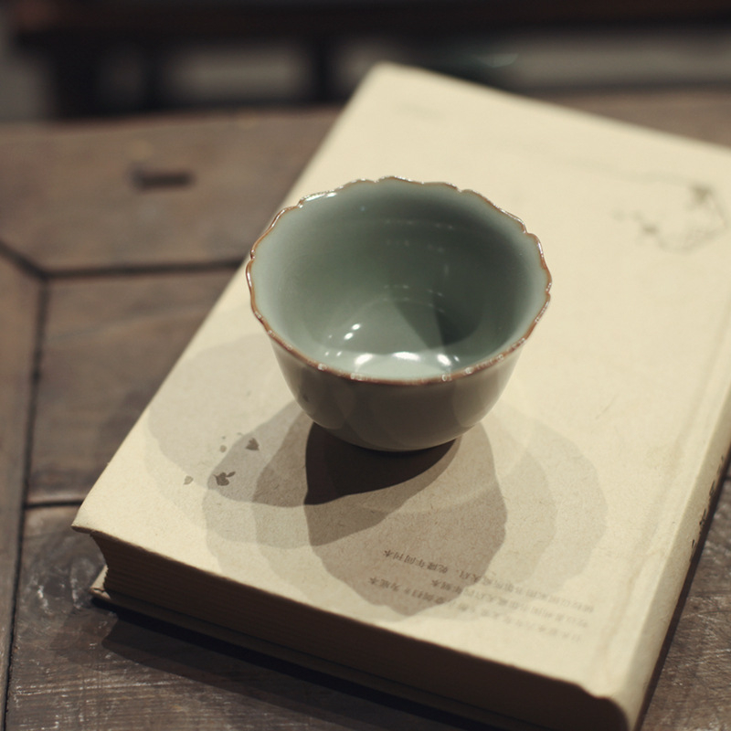 Ceașcă de ceai Xiaofang Kiln Ru Kiln, porțelan Ru, margine florală pentru degustare, set ceramic de ceai
